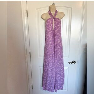 Lusana Purple Halter Floral Maxi Dress M/L NWT